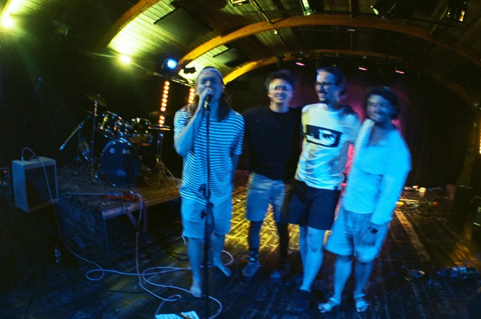 All four members of Hannetones squeezed around one microphone after the show